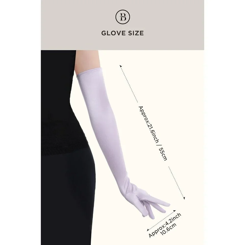 Women's Light Purple Vintage Satin Long Gloves Costume Stretchy Elbow Length